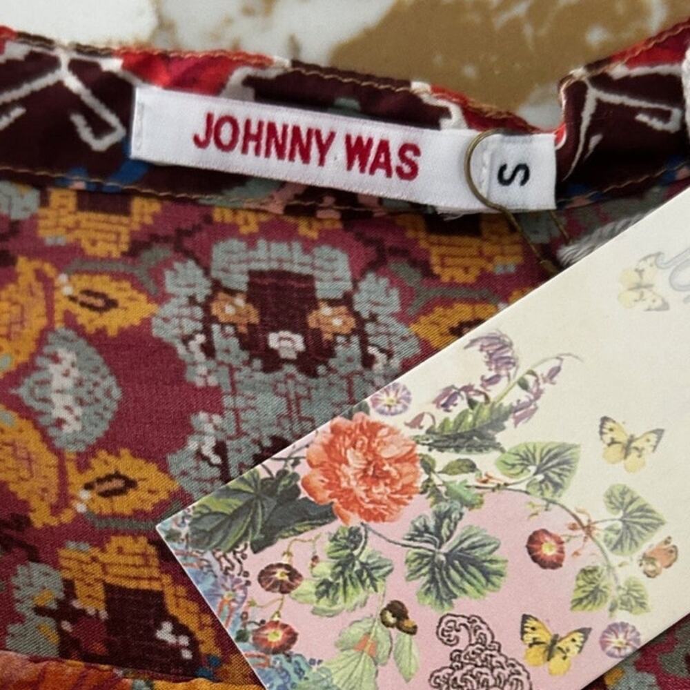 Johnny Was Sasha Maine Silk Tunic S Floral Embroidered Boho Luxe Blouse Peasant - Picture 7 of 8